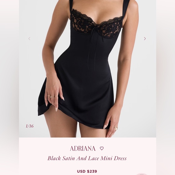 House of CB Other - House of CB Adriana Black Satin and Lace Mini Dress